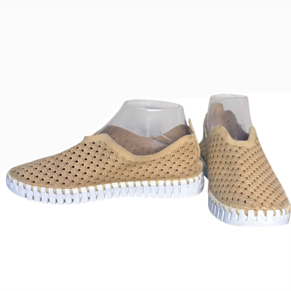 Ilse Jacobsen Tan Tulip Scalloped Laser Cut Slip On Flats Women's Size 8